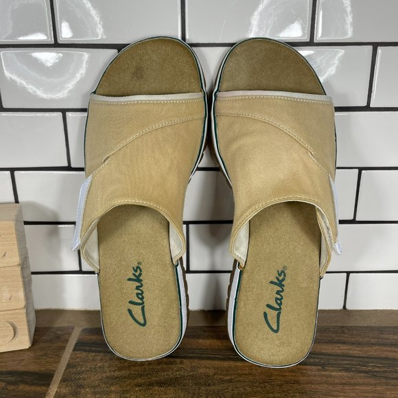 Clarks Women's Size 8 Shoes Tan Canvas Adjustable Comfort Slide Sandals - Picture 6 of 12